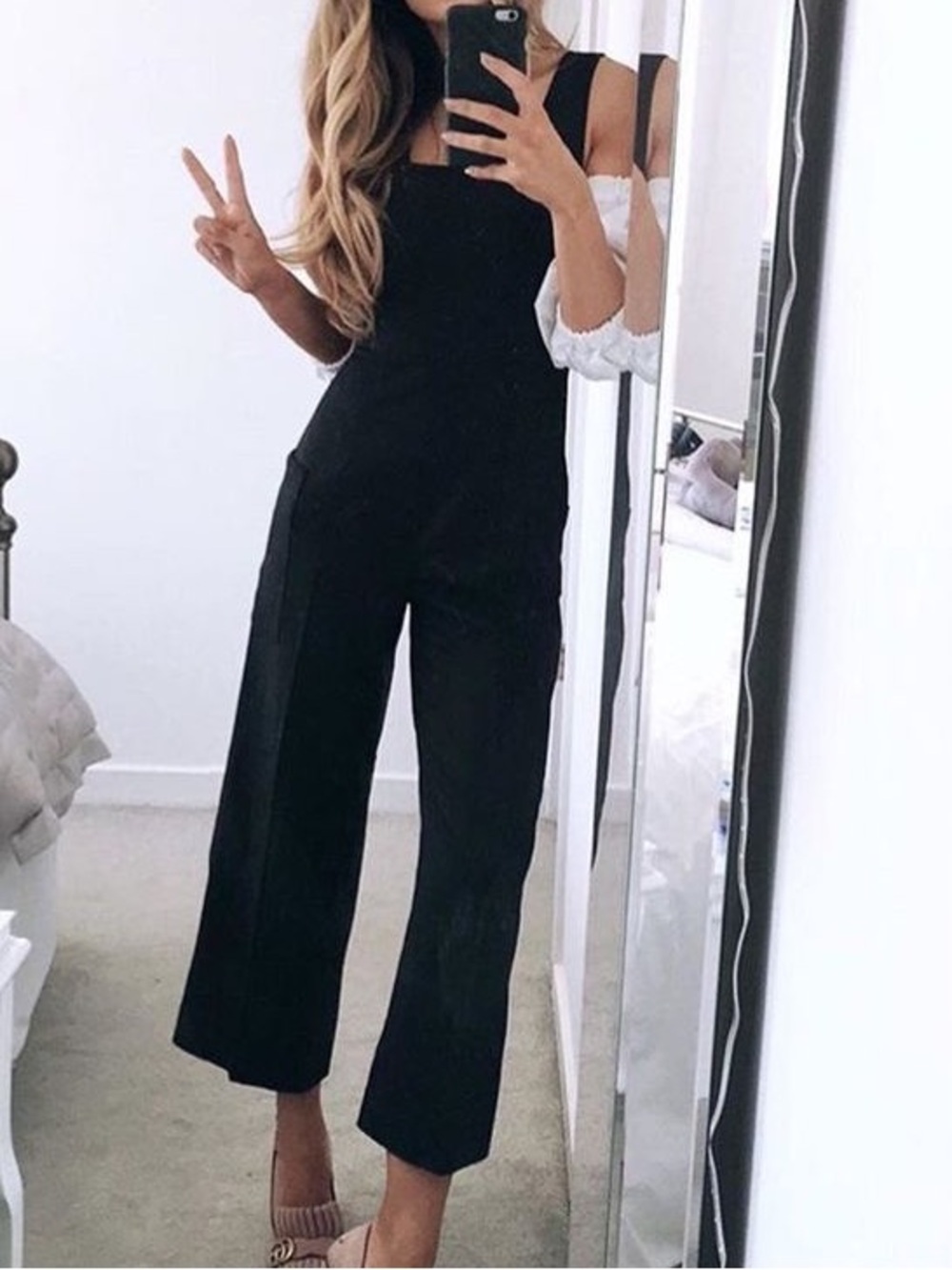 Club Monaco Black Square-Neck Wide-Leg Jumpsuit